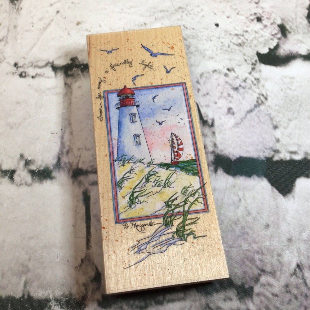 Stamps Happen Rubber Stamp #80150 A Friendly Light Nautical Lighthouse 7"x 3"